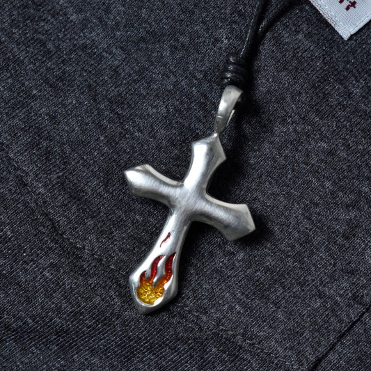 New Christian Fire Cross Silver Pewter Charm Necklace Pendant Jewelry