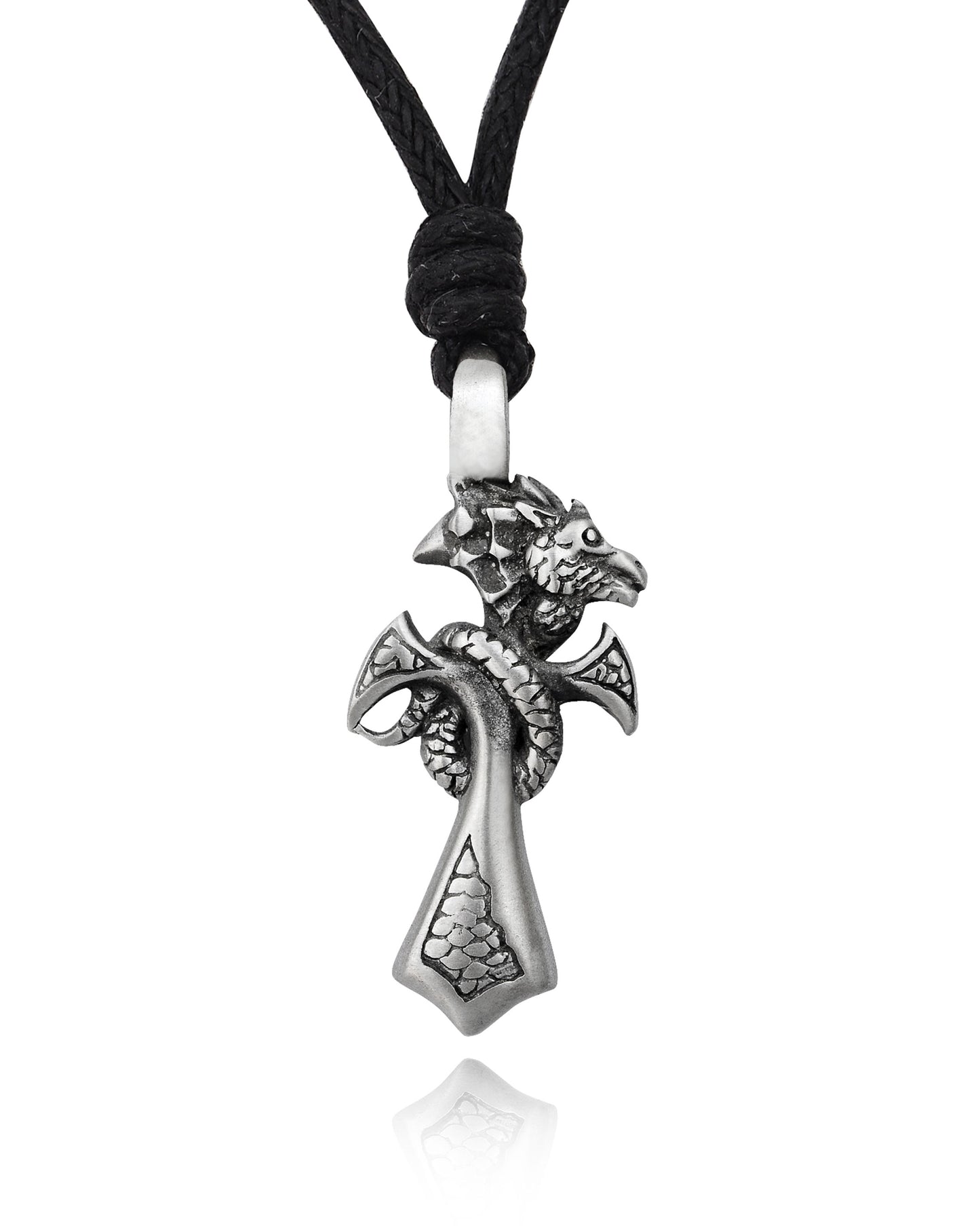 Dragon Cross Silver Pewter Charm Necklace Pendant Jewelry