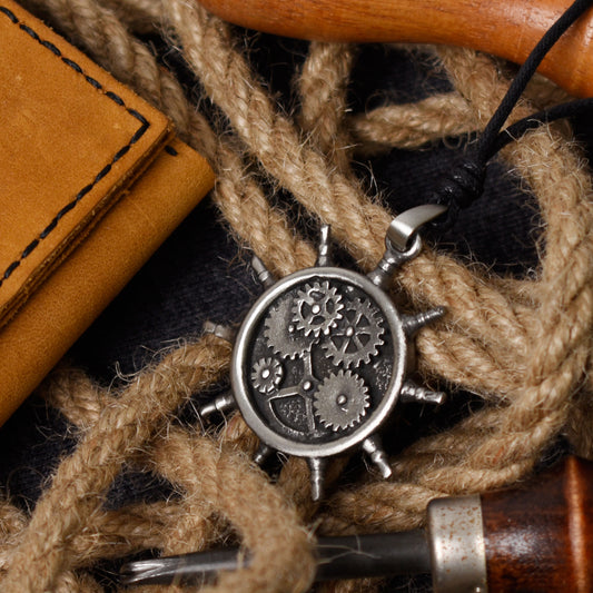 Gears Ship Captians Wheel Silver Pewter Gold Brass Necklace Pendant Jewelry