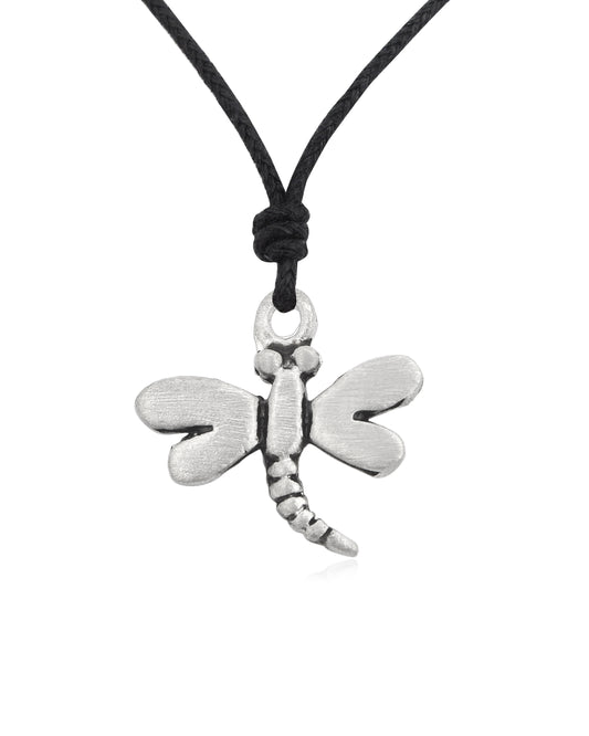 New Dragonfly Silver Pewter Charm Necklace Pendant Jewelry With Cotton Cord