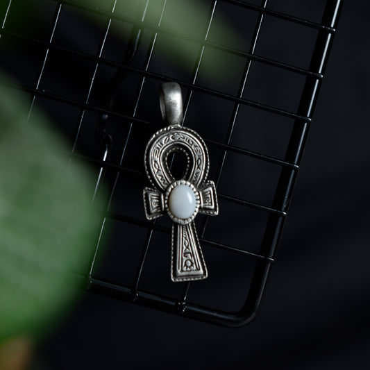 Egyptian Ankh Real Opal Silver Pewter Charm Necklace Pendant Jewelry