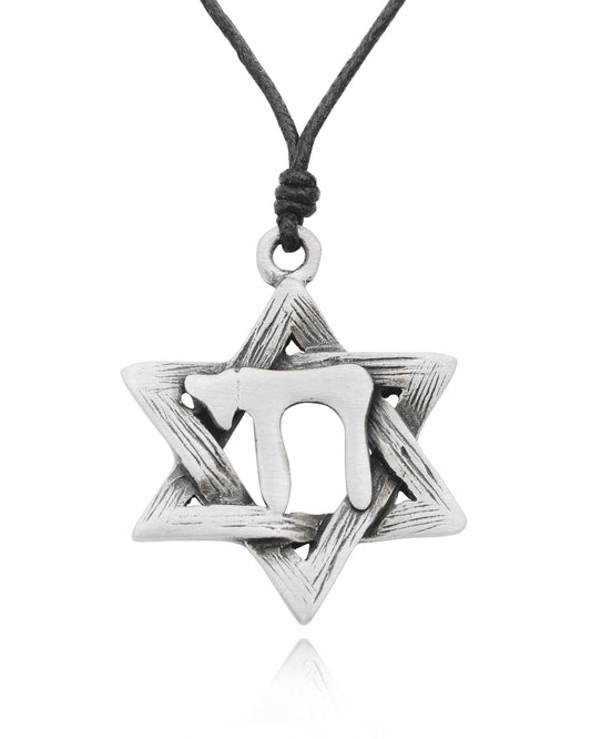 Hebrew Chi Jewish Star of David Silver Pewter Charm Necklace Pendant Jewelry