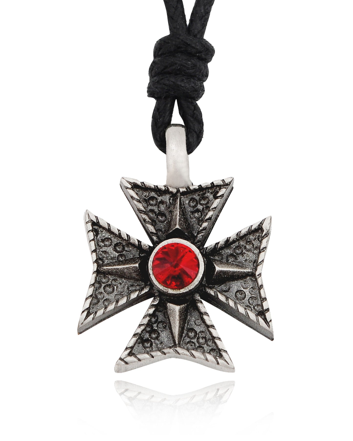 Red Crystal German Cross Silver Pewter Charm Necklace Pendant Jewelry