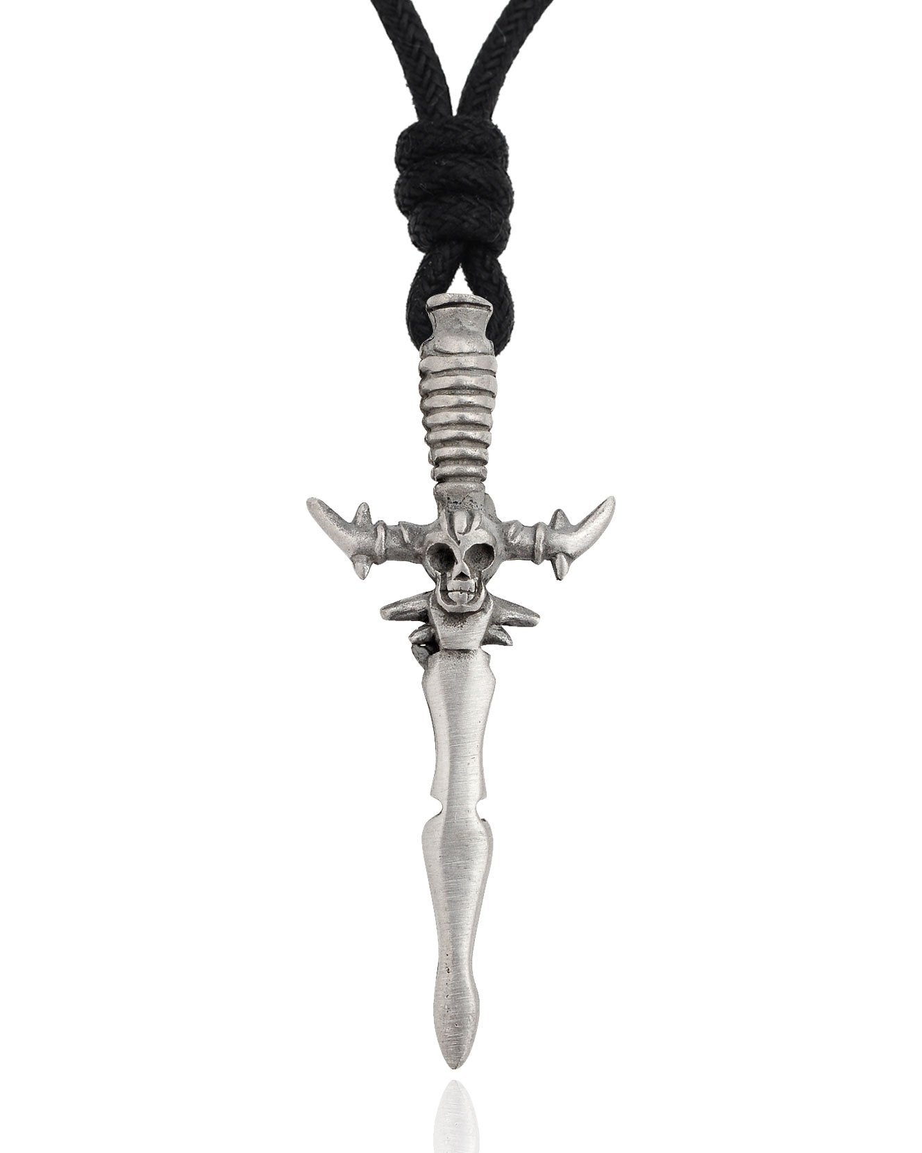 Skeleton Skull Head Sword Silver Pewter Charm Necklace Pendant Jewelry