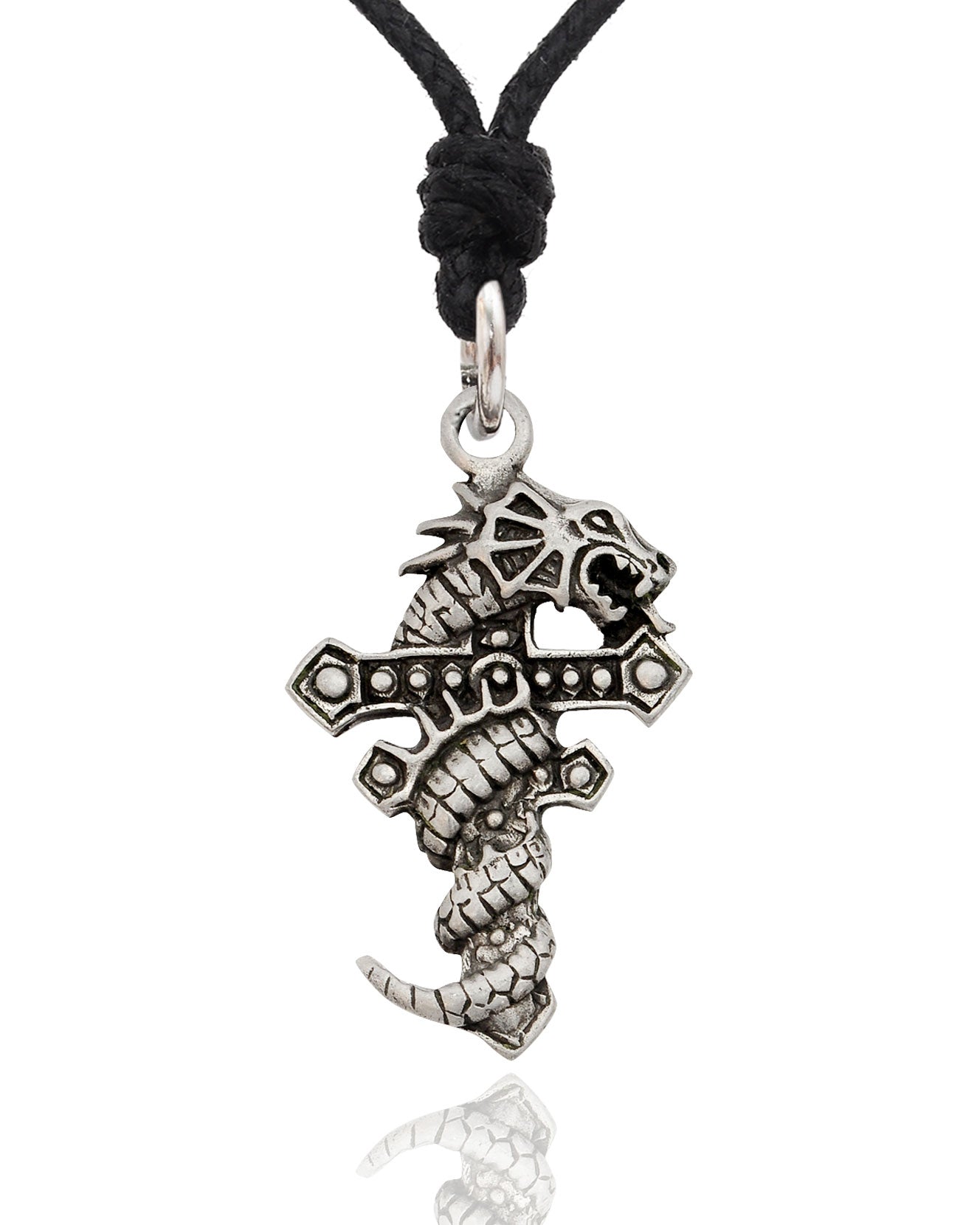 Colorful Dragon Cross Silver Pewter Gold Brass Charm Necklace Pendant Jewelry