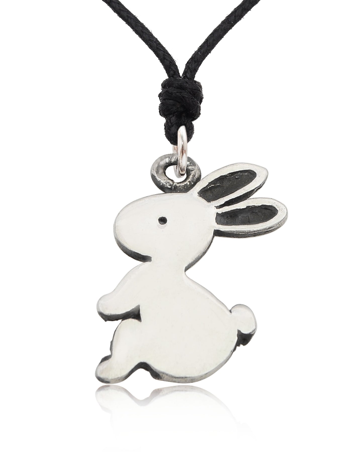 Handmade Rabbit Bunny Silver Pewter Charm Necklace Pendant Jewelry
