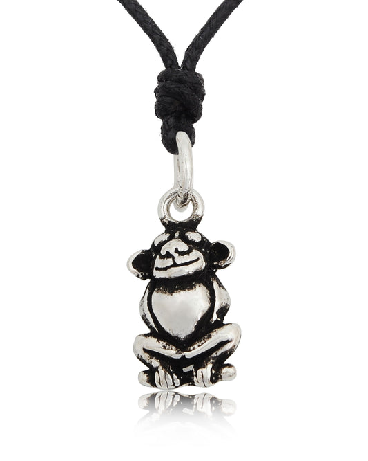 Happy Chubby Monkey Silver Pewter Charm Necklace Pendant Jewelry