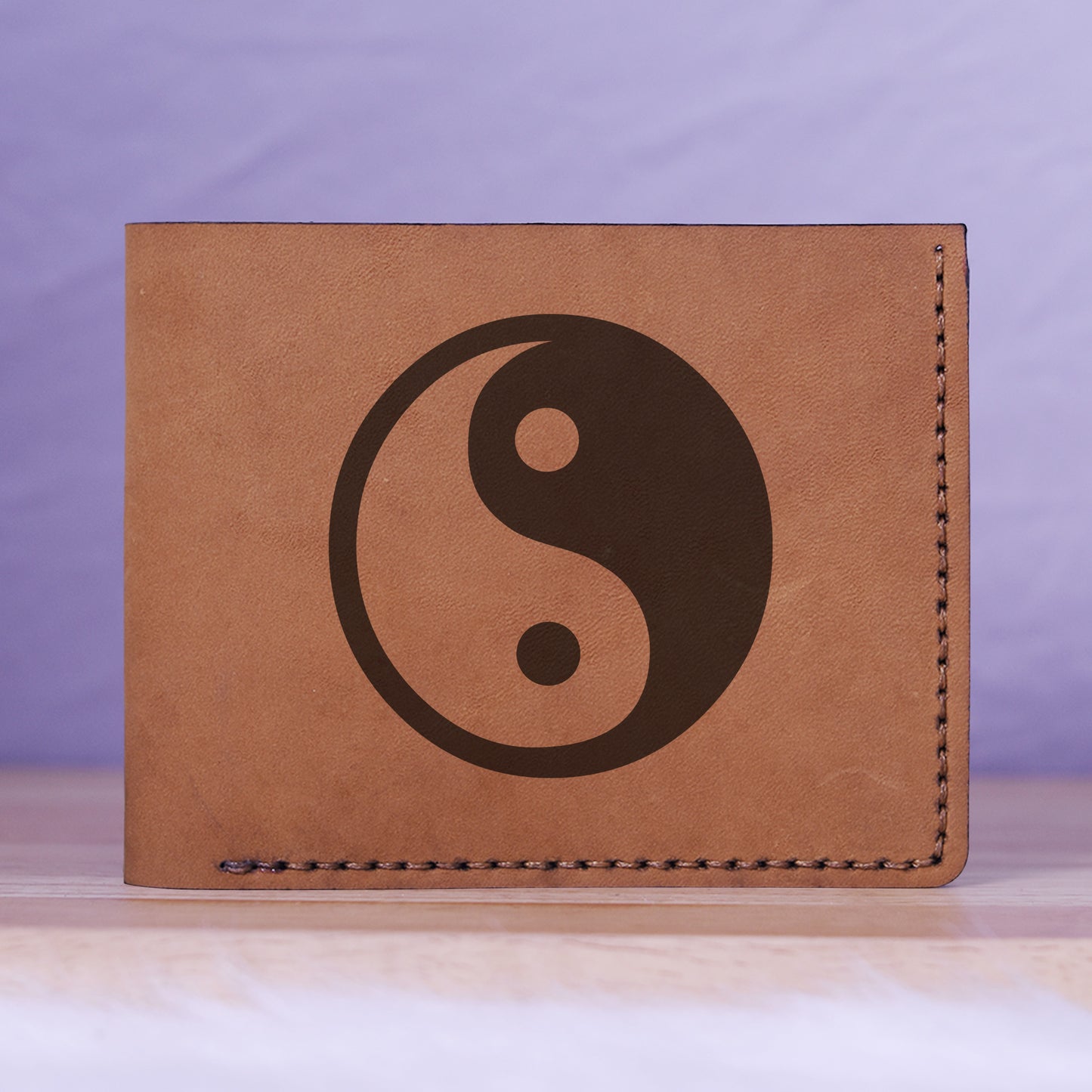 Men's Yin Yang Handmade Genuine Leather Blocking Bifold Wallet MHLT_01_BRN