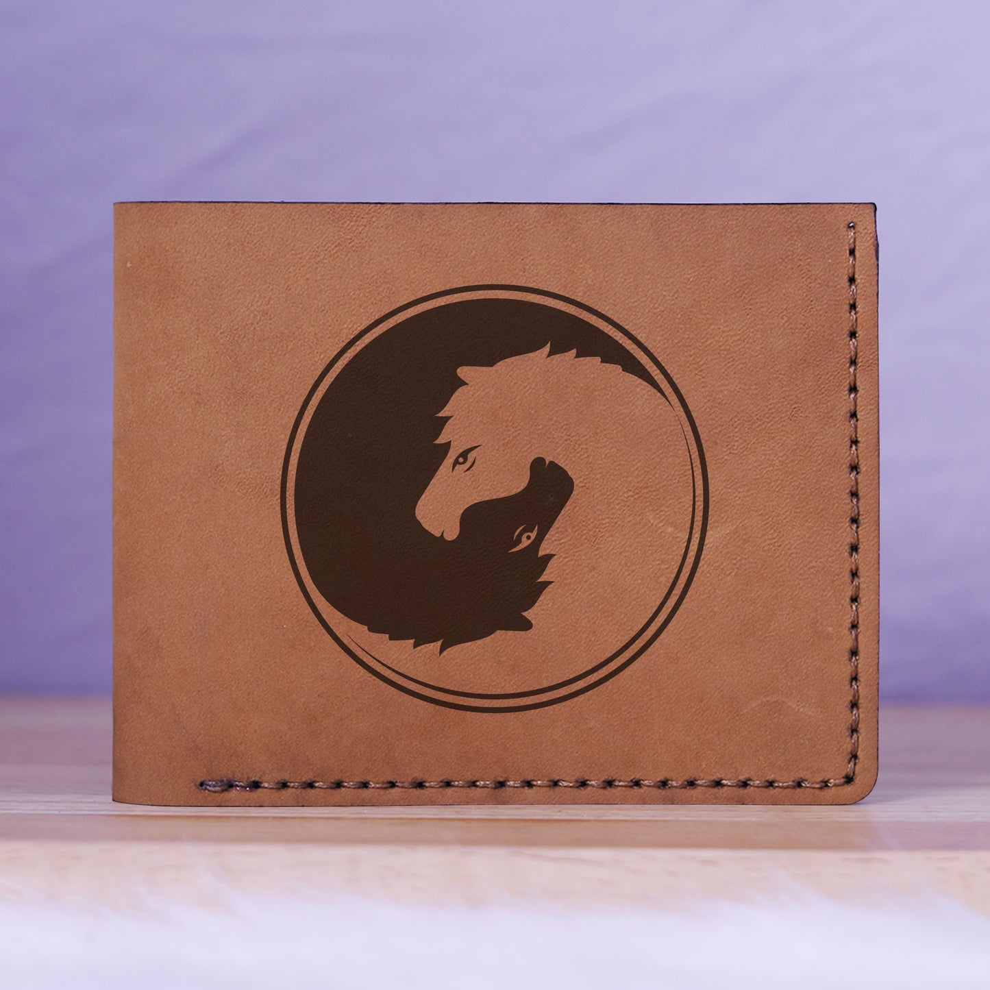 Men's Yin Yang Handmade Genuine Leather Blocking Bifold Wallet MHLT_01_BRN