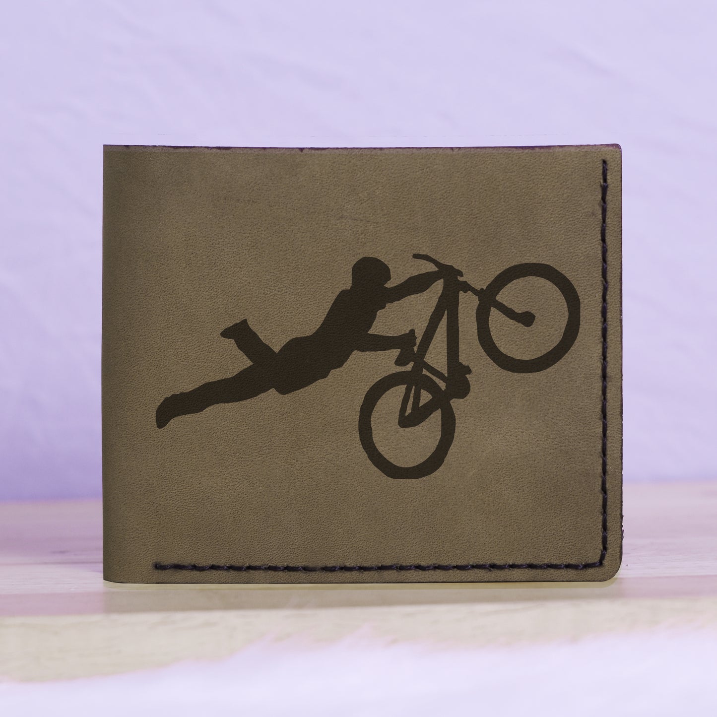 Men's Bmx And Mtb Rider Natural Genuine Leather Blocking Bifold Wallet MHLT_01_GRN