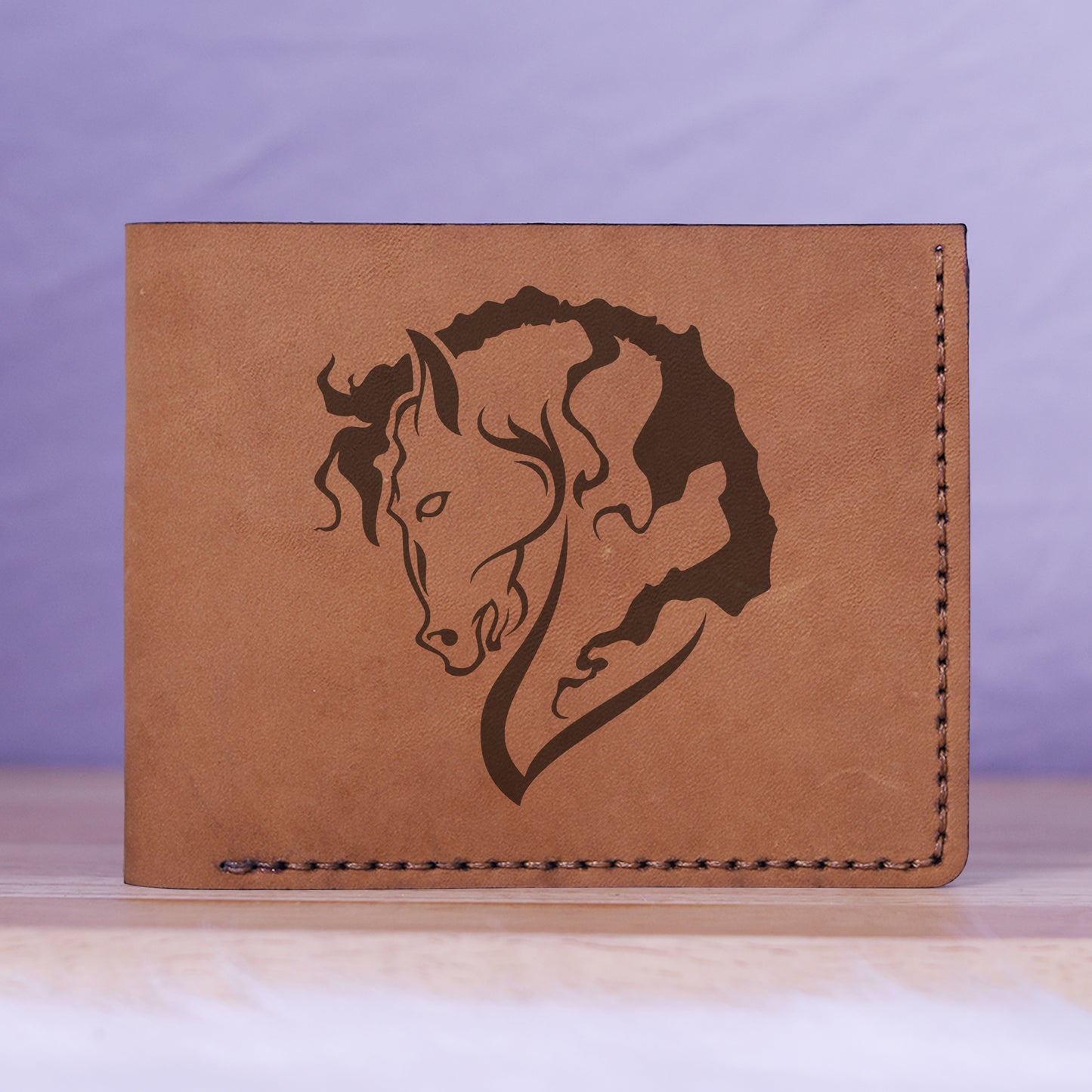 Men's Tribal Horse 1 Handmade Genuine Leather Blocking Bifold Wallet MHLT_01_BRN