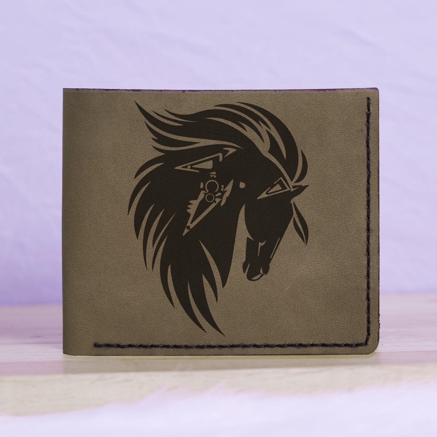 Men's Tribal Horse 2 Handmade Genuine Leather Blocking Bifold Wallet MHLT_01_GRN