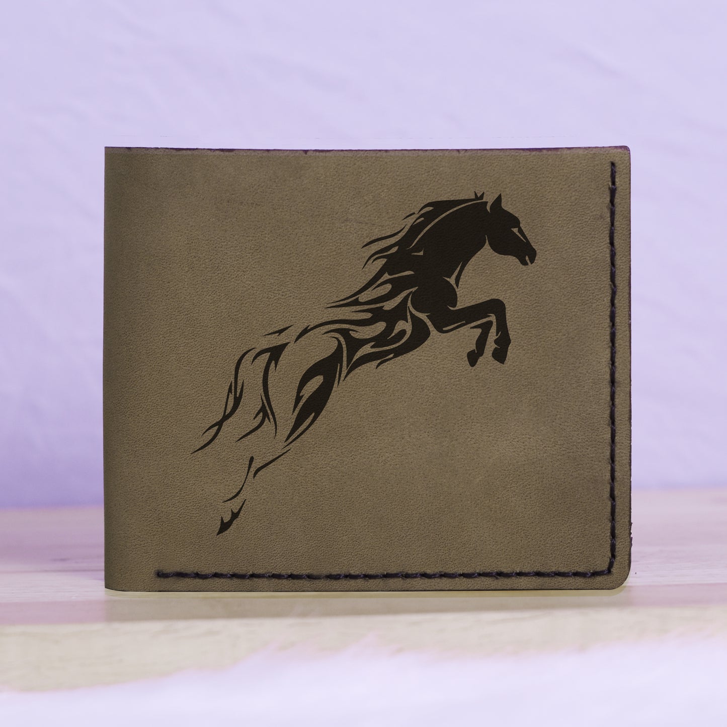 Men's Tribal Horse 2 Handmade Genuine Leather Blocking Bifold Wallet MHLT_01_GRN