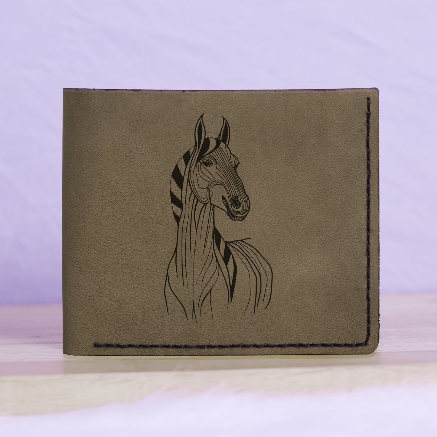 Men's Tribal Horse 2 Handmade Genuine Leather Blocking Bifold Wallet MHLT_01_GRN