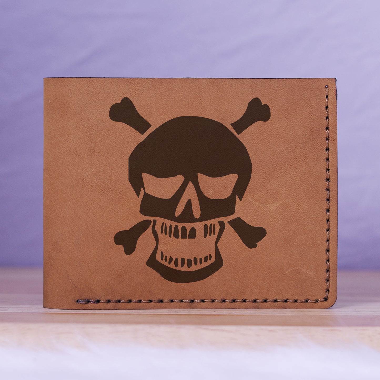 Men's Rock Style Skull Genuine Leather Blocking Bifold Wallet MHLT_01_BRN