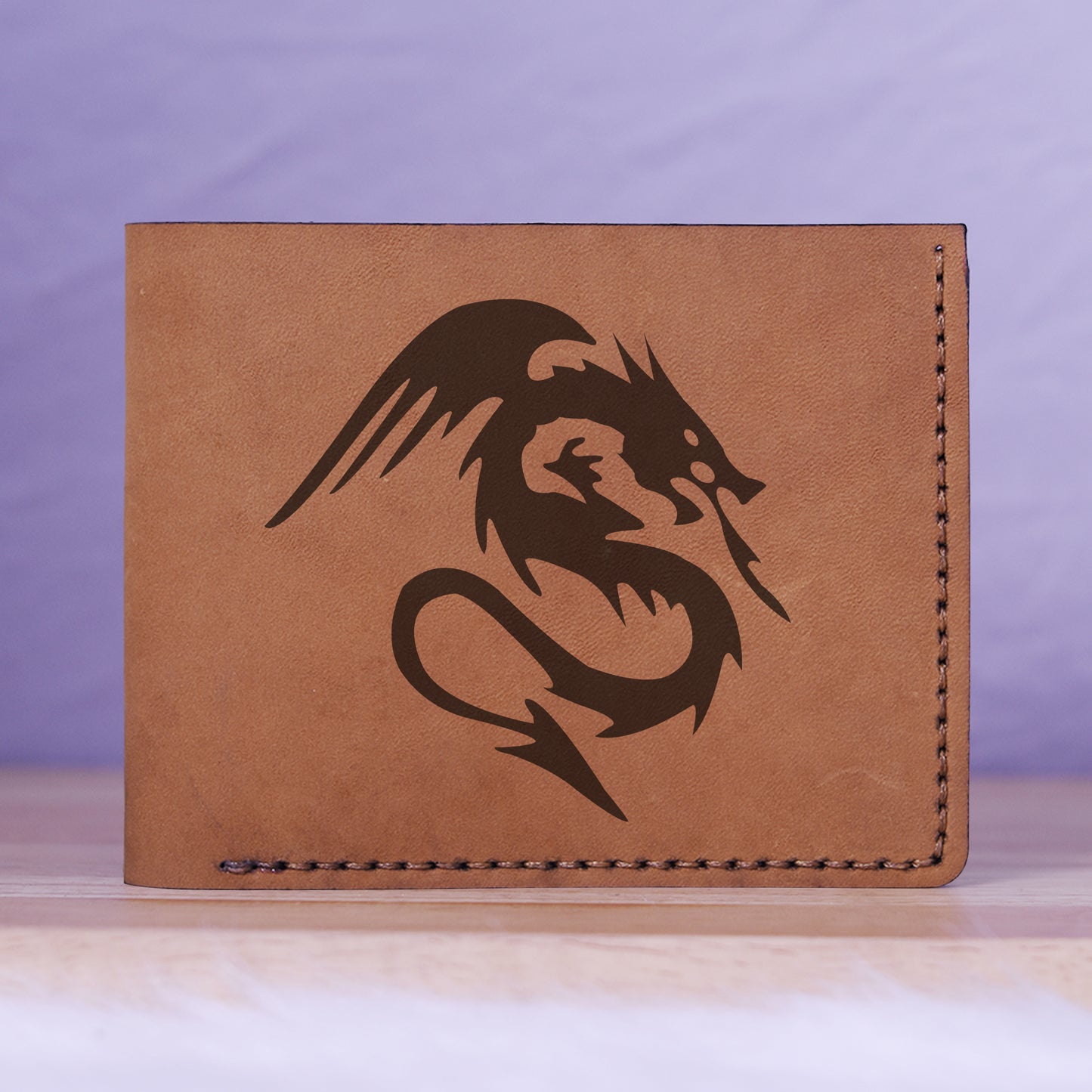 Men's Celtic Fire Dragon Handmade Genuine Leather Blocking Bifold Wallet MHLT_01_BRN