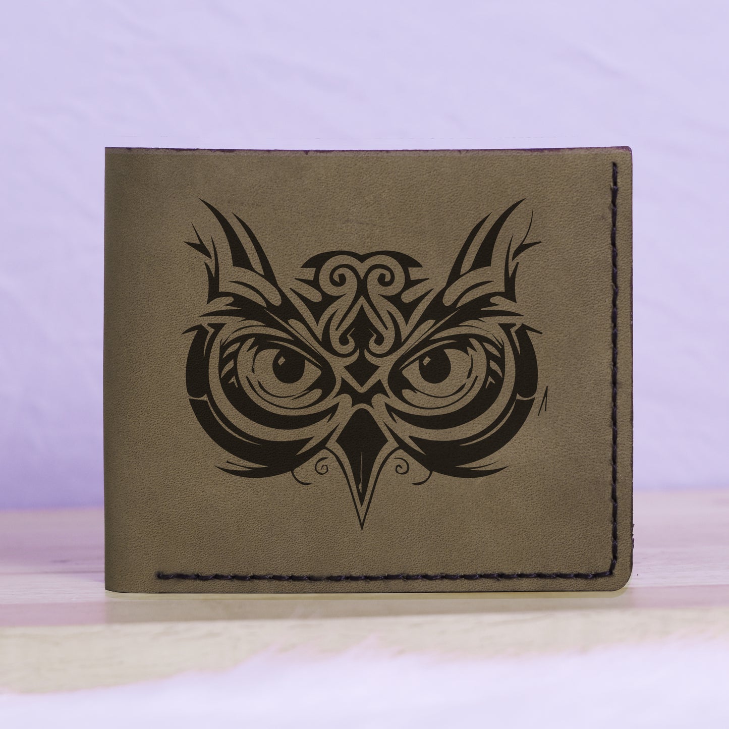 Men's Unique Owls Handmade Genuine Leather Blocking Bifold Wallet MHLT_01_GRN