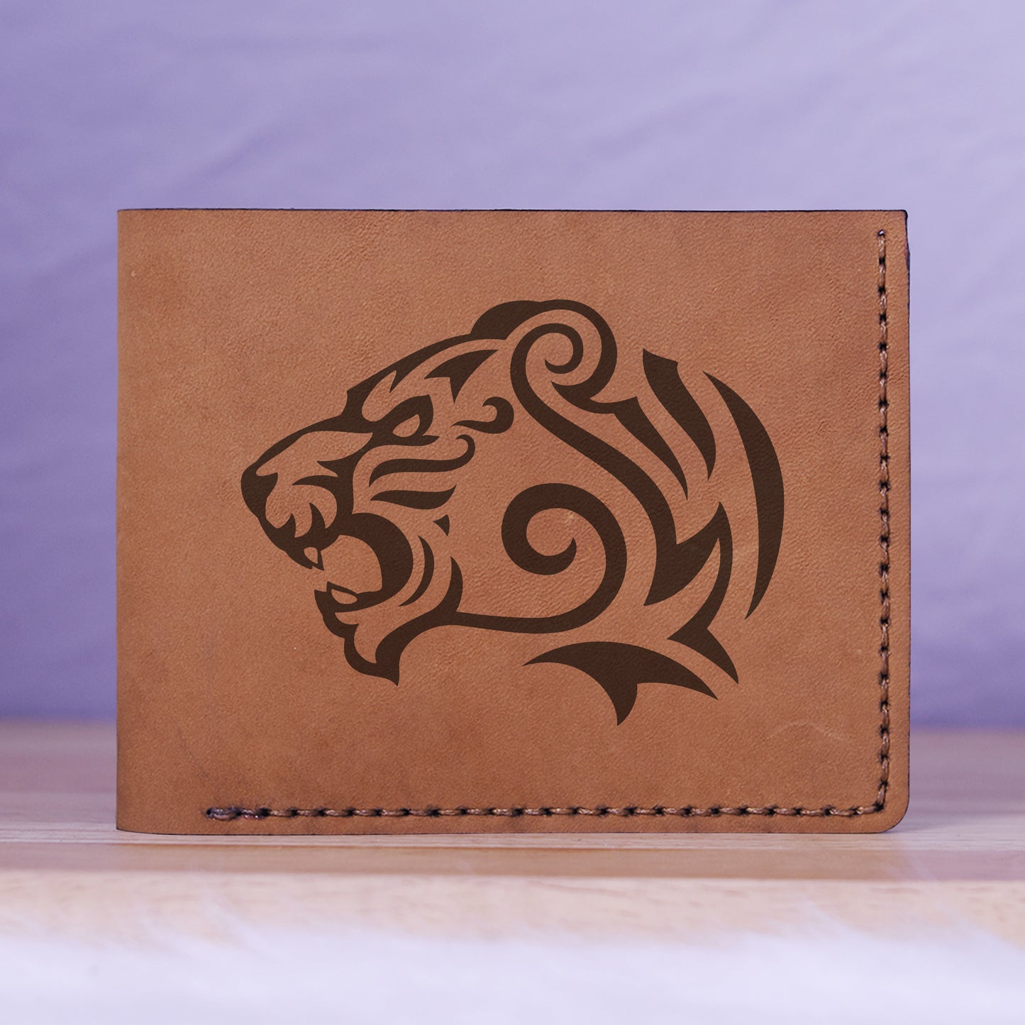 Men's Tribal Tiger Abstract Genuine Leather Blocking Bifold Wallet MHLT_01_BRN