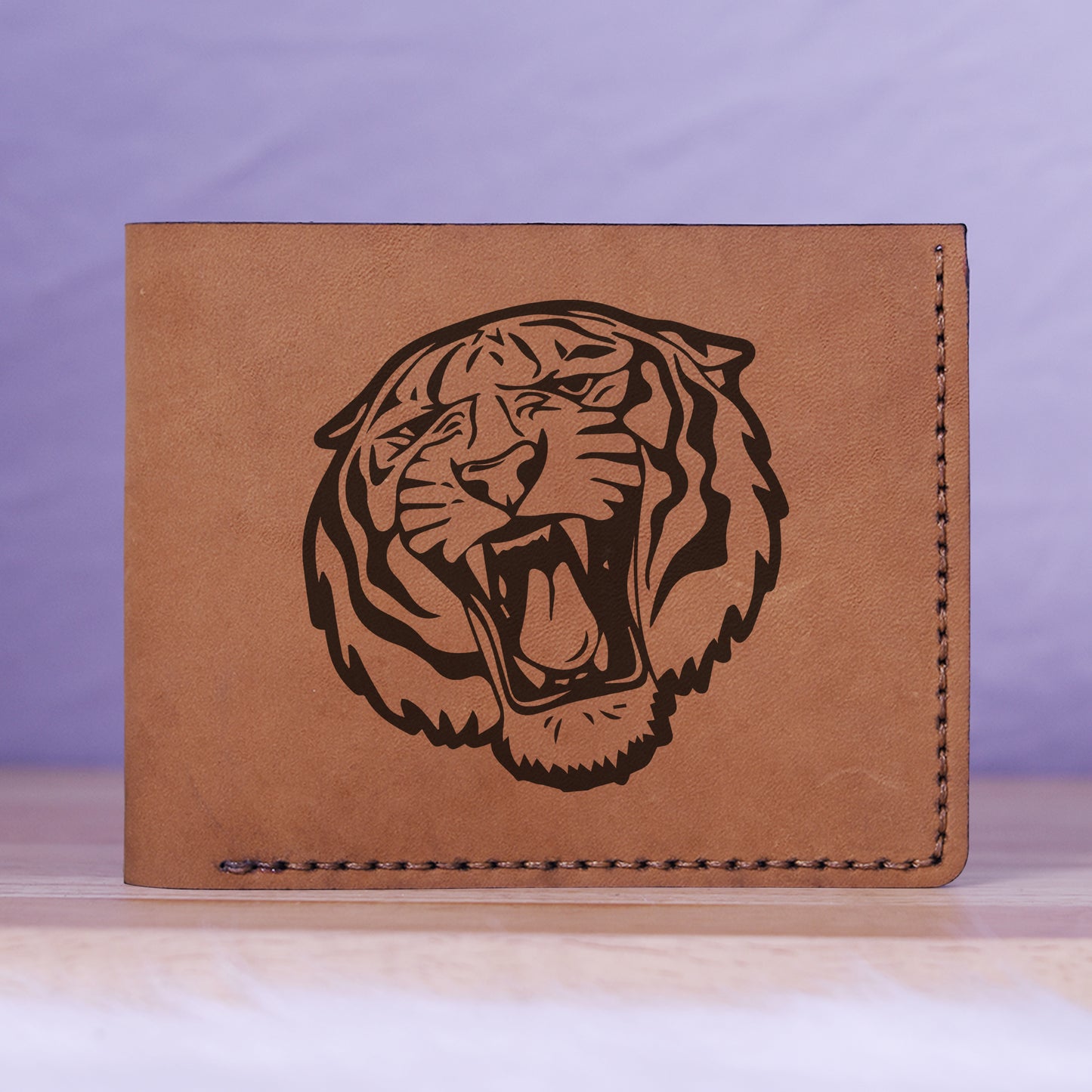 Men's Tribal Tiger Abstract Genuine Leather Blocking Bifold Wallet MHLT_01_BRN