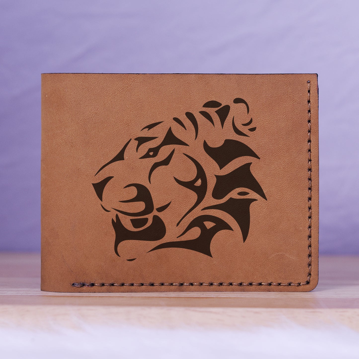 Men's Tribal Tiger Abstract Genuine Leather Blocking Bifold Wallet MHLT_01_BRN