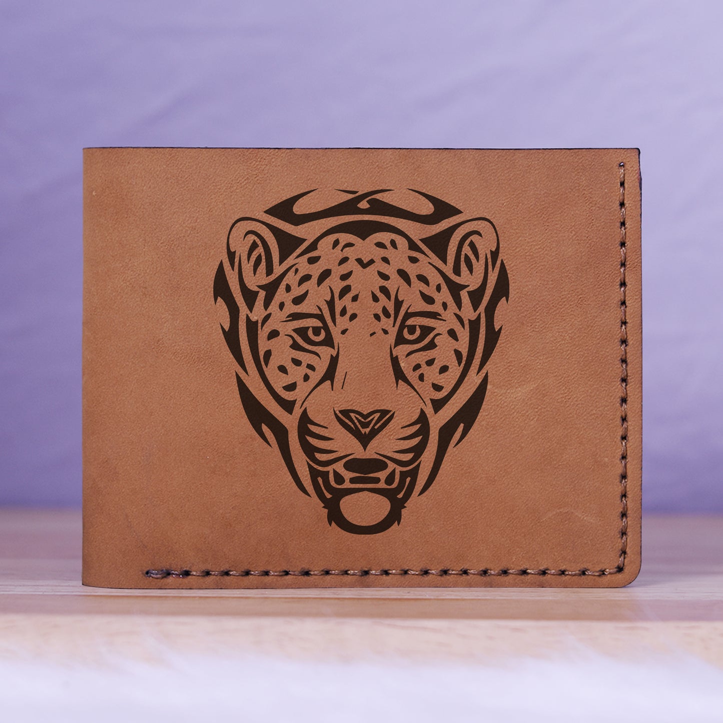 Men's Tribal Tiger Abstract Genuine Leather Blocking Bifold Wallet MHLT_01_BRN