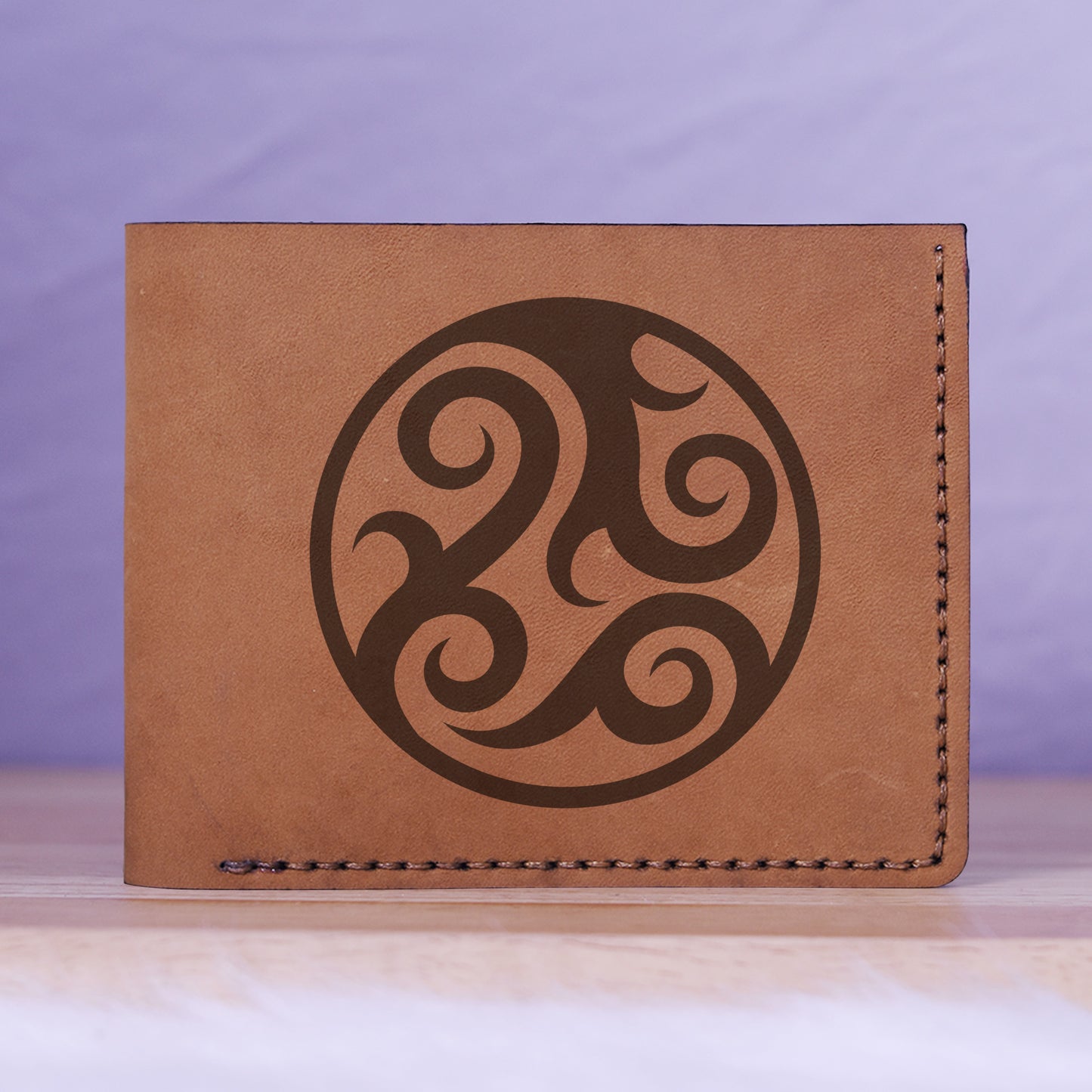 Men's Yin Yang Handmade Genuine Leather Blocking Bifold Wallet MHLT_01_BRN