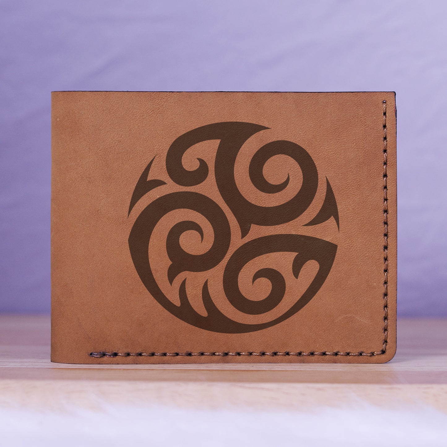 Men's Yin Yang Handmade Genuine Leather Blocking Bifold Wallet MHLT_01_BRN