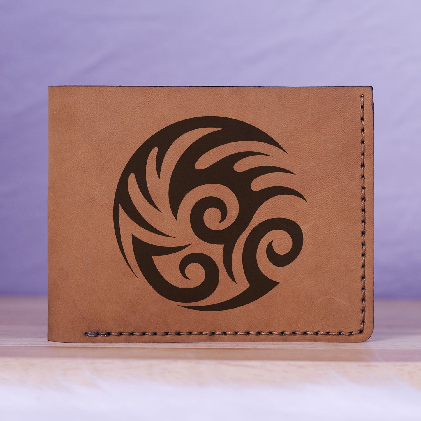 Men's Yin Yang Handmade Genuine Leather Blocking Bifold Wallet MHLT_01_BRN