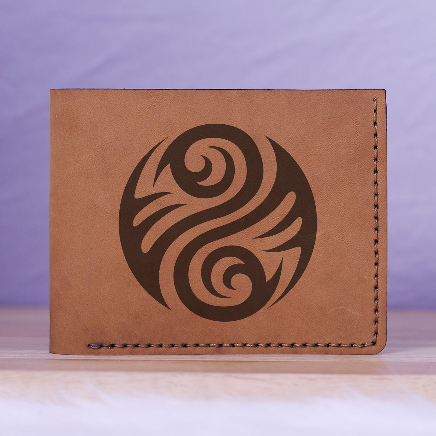 Men's Yin Yang Handmade Genuine Leather Blocking Bifold Wallet MHLT_01_BRN