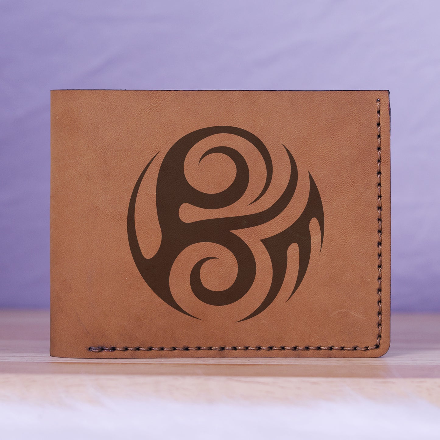 Men's Yin Yang Handmade Genuine Leather Blocking Bifold Wallet MHLT_01_BRN