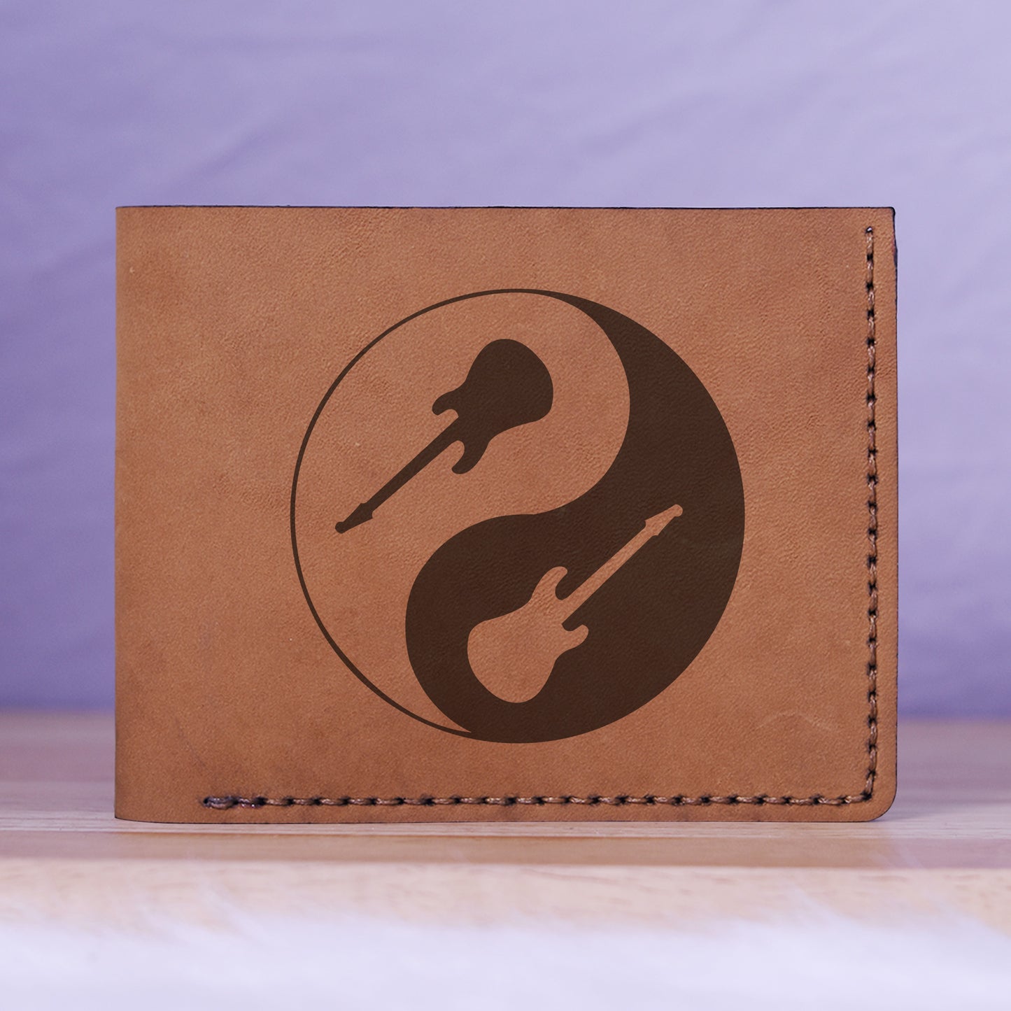 Men's Yin Yang Handmade Genuine Leather Blocking Bifold Wallet MHLT_01_BRN