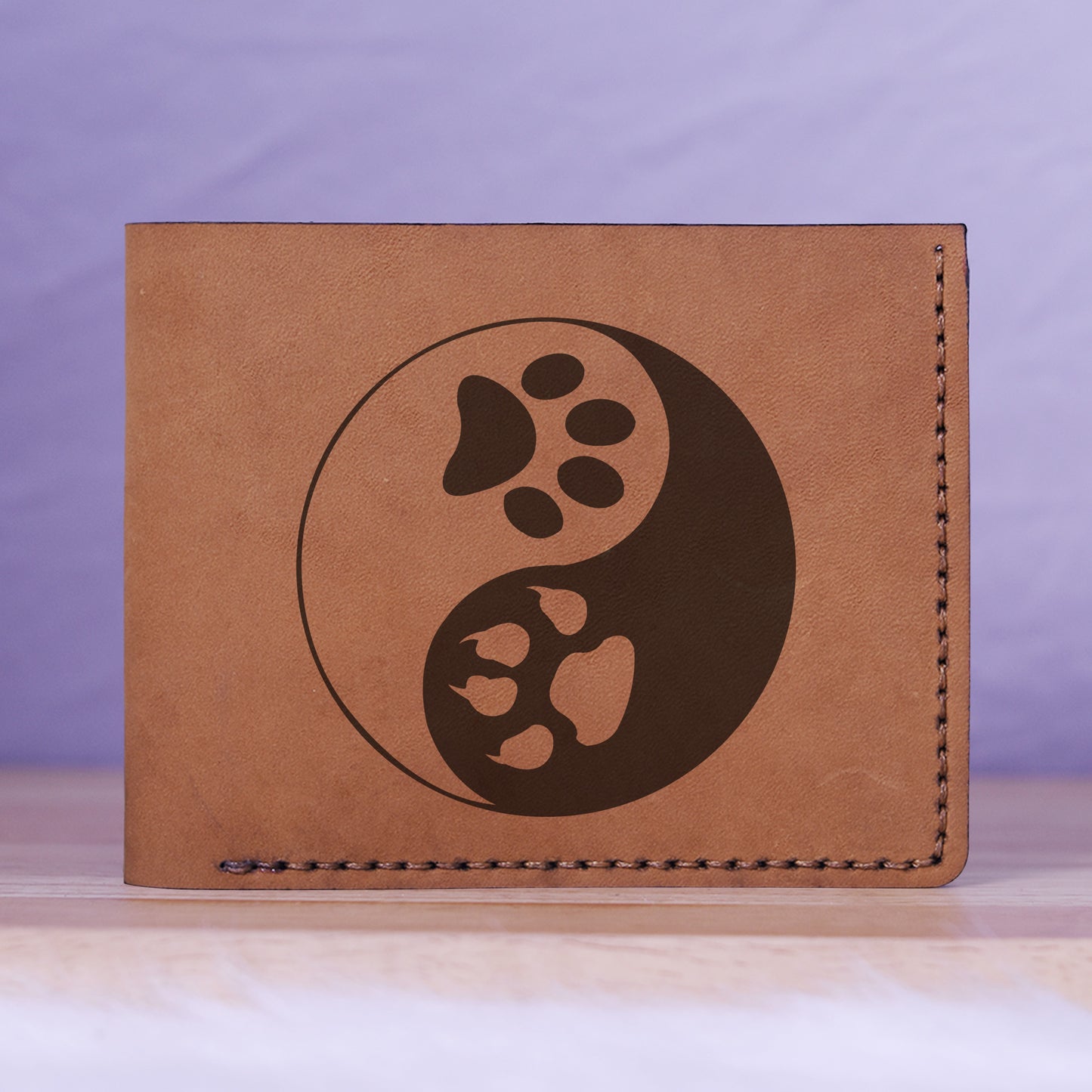 Men's Yin Yang Handmade Genuine Leather Blocking Bifold Wallet MHLT_01_BRN