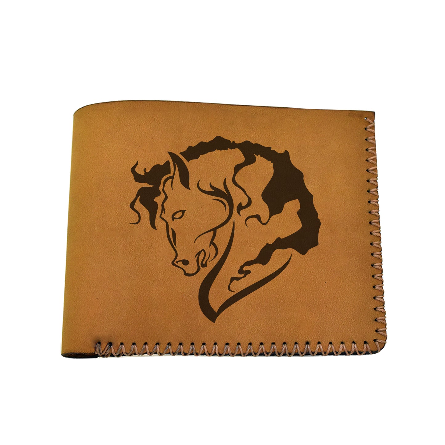 Men's Tribal Horse 1 Handmade Genuine Leather Blocking Bifold Wallet MHLT_02_BRN