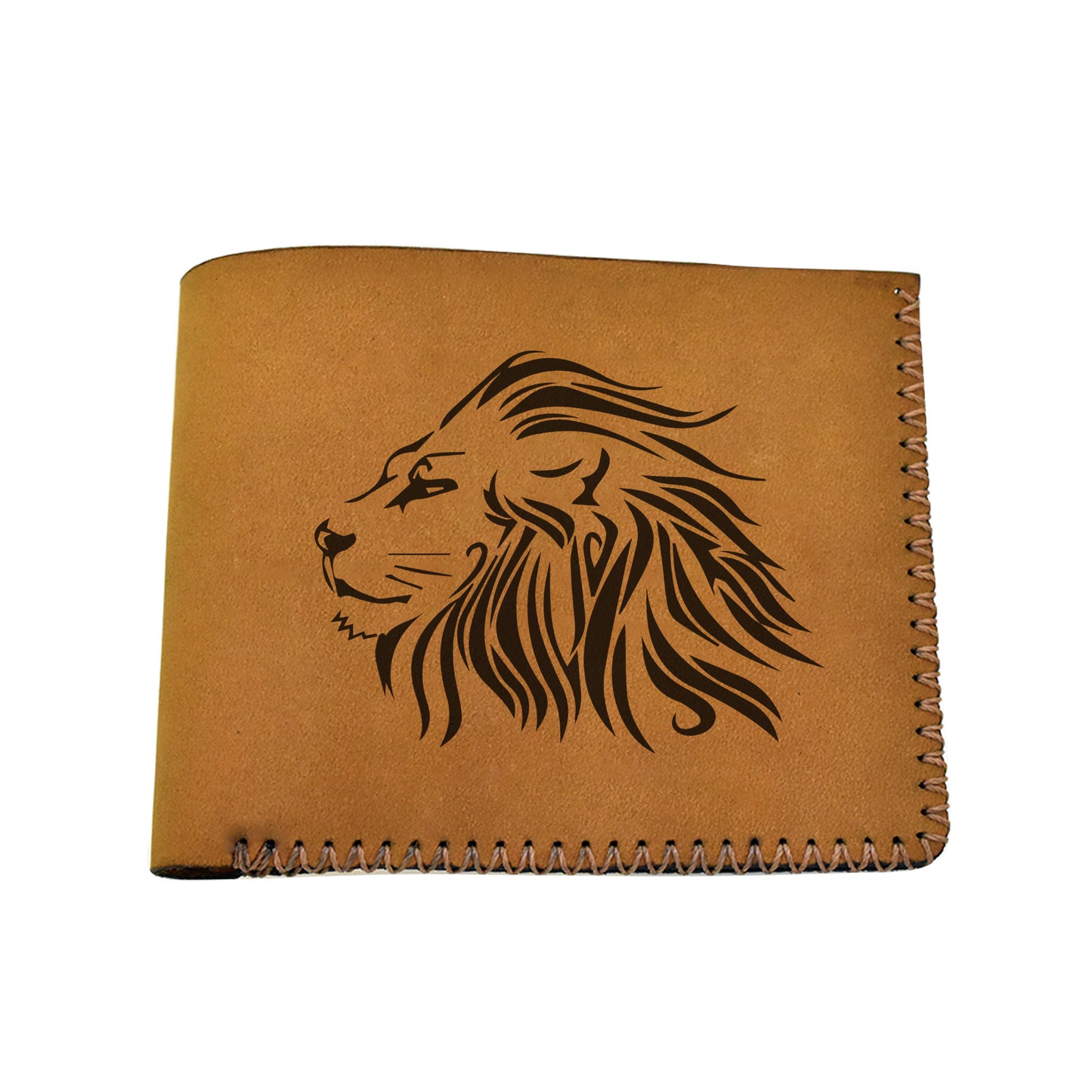 Men's Lion Tatoo Style Natural Genuine Leather Blocking Bifold Wallet MHLT_02_BRN