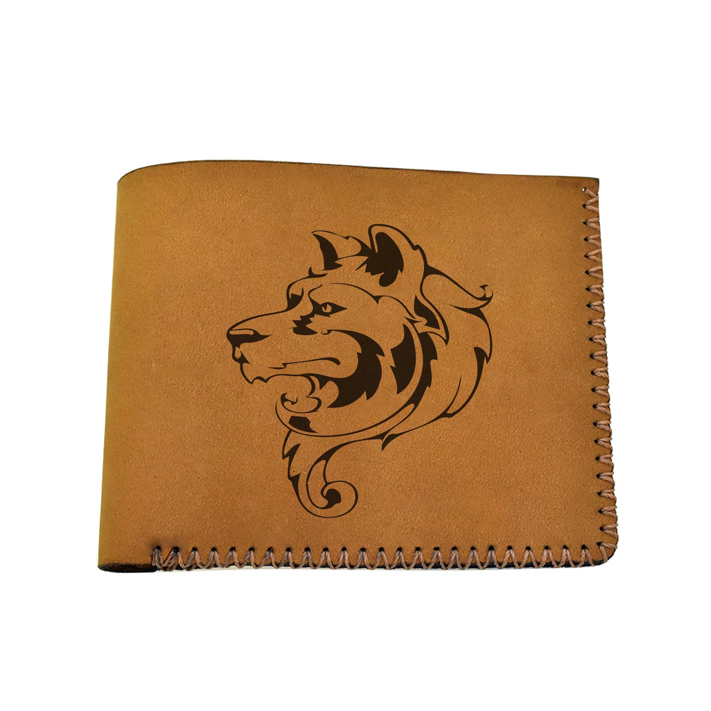 Men's Lion Tatoo Style Natural Genuine Leather Blocking Bifold Wallet MHLT_02_BRN