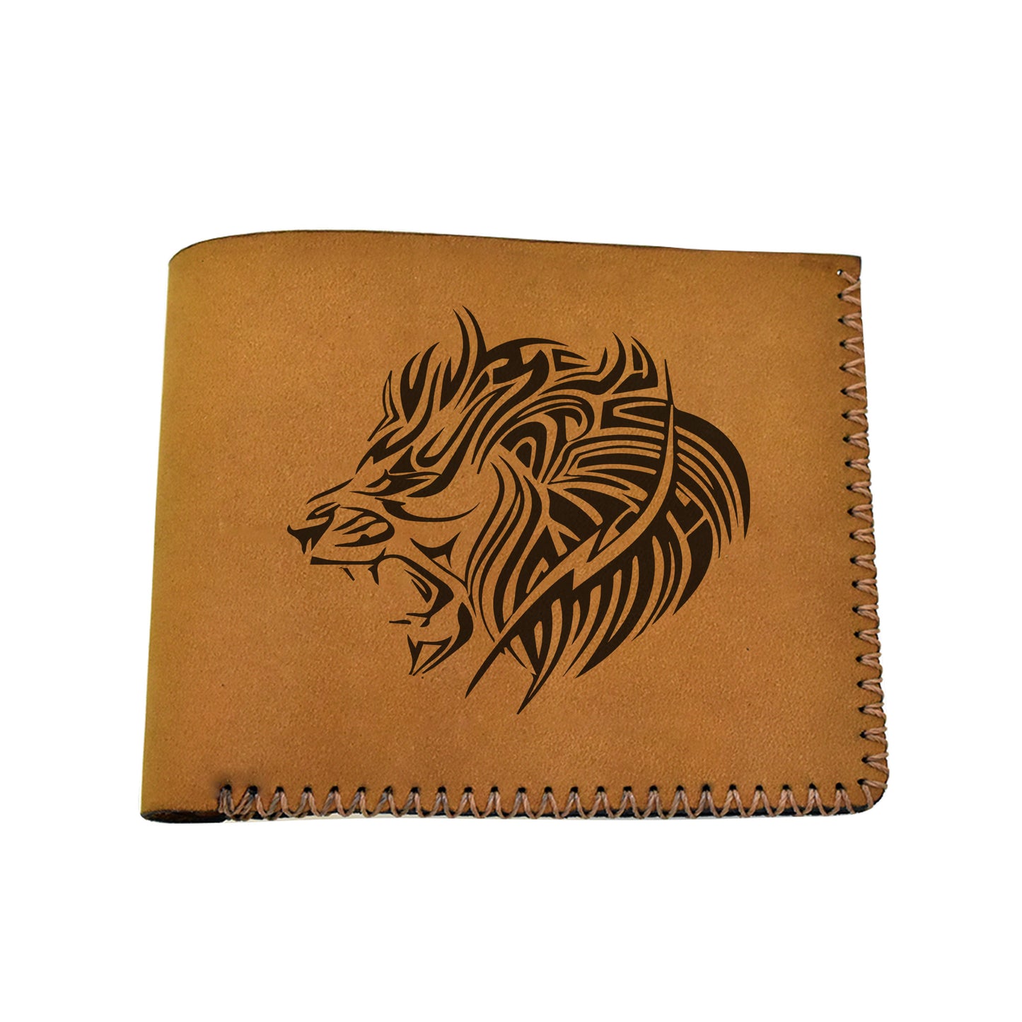 Men's Lion Tatoo Style Natural Genuine Leather Blocking Bifold Wallet MHLT_02_BRN