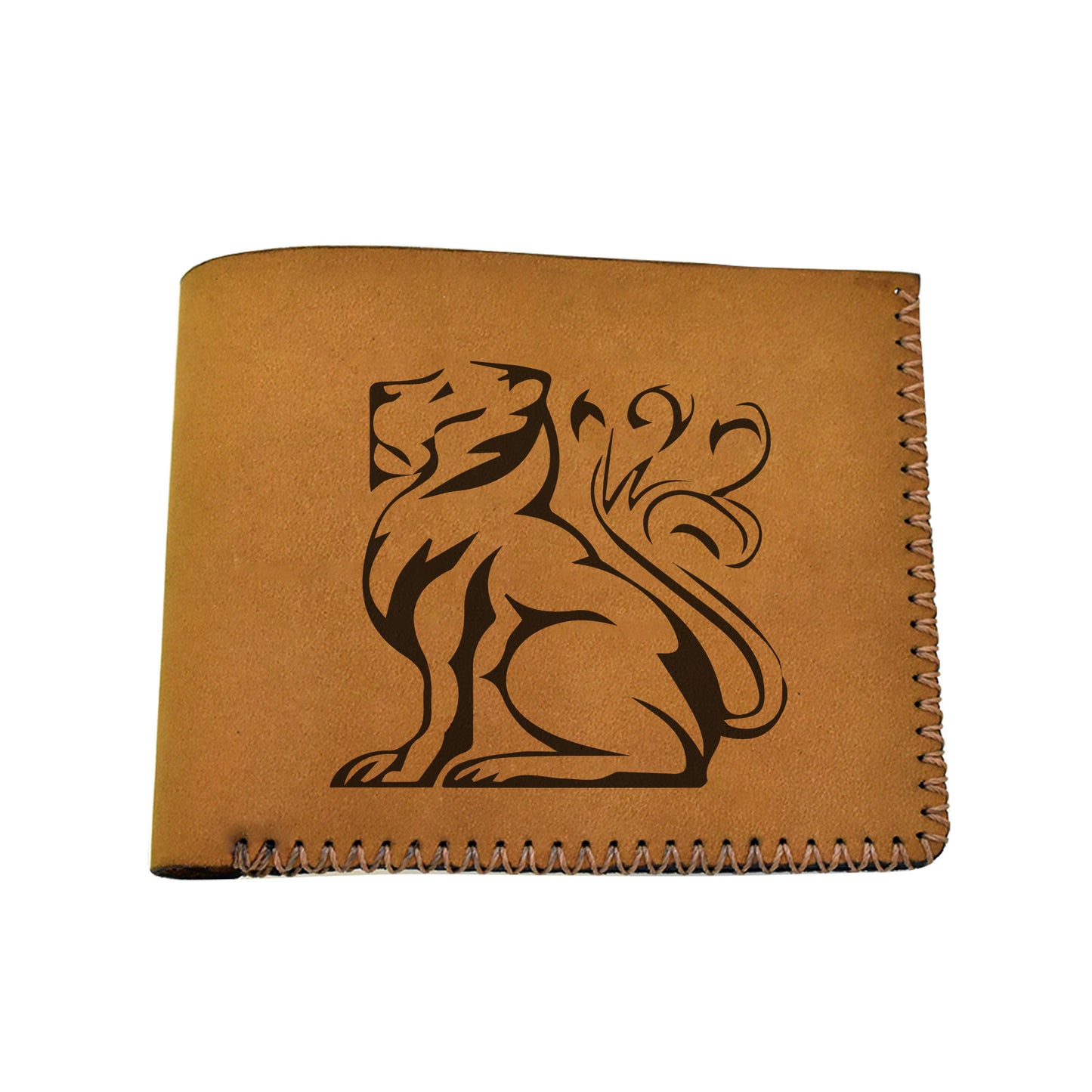 Men's Lion Tatoo Style Natural Genuine Leather Blocking Bifold Wallet MHLT_02_BRN