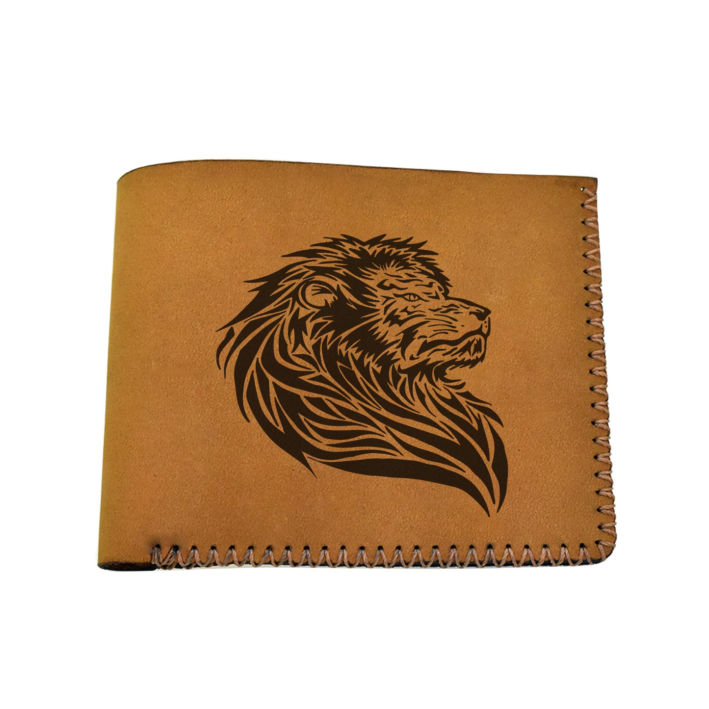 Men's Lion Tatoo Style Natural Genuine Leather Blocking Bifold Wallet MHLT_02_BRN