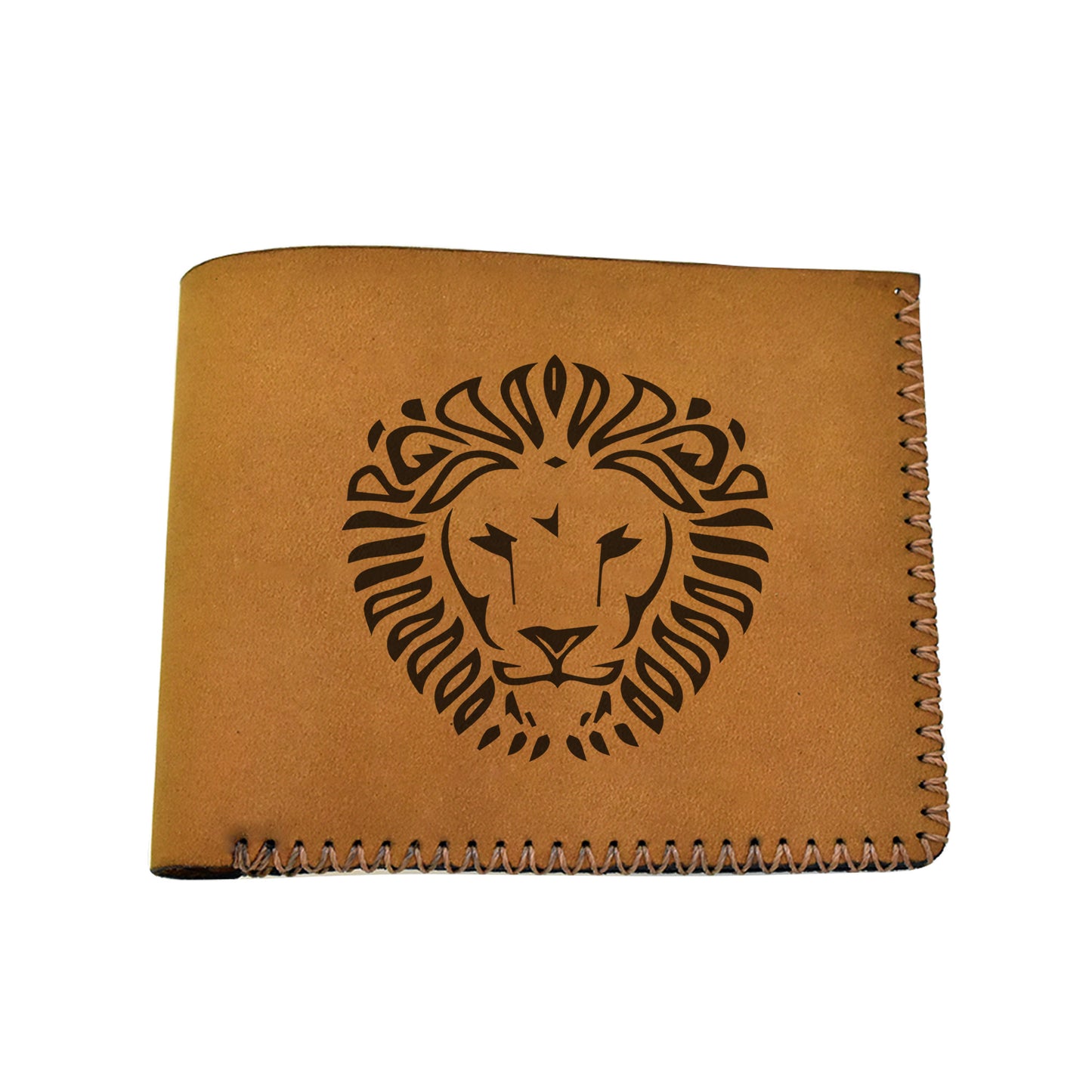 Men's Lion Tatoo Style Natural Genuine Leather Blocking Bifold Wallet MHLT_02_BRN