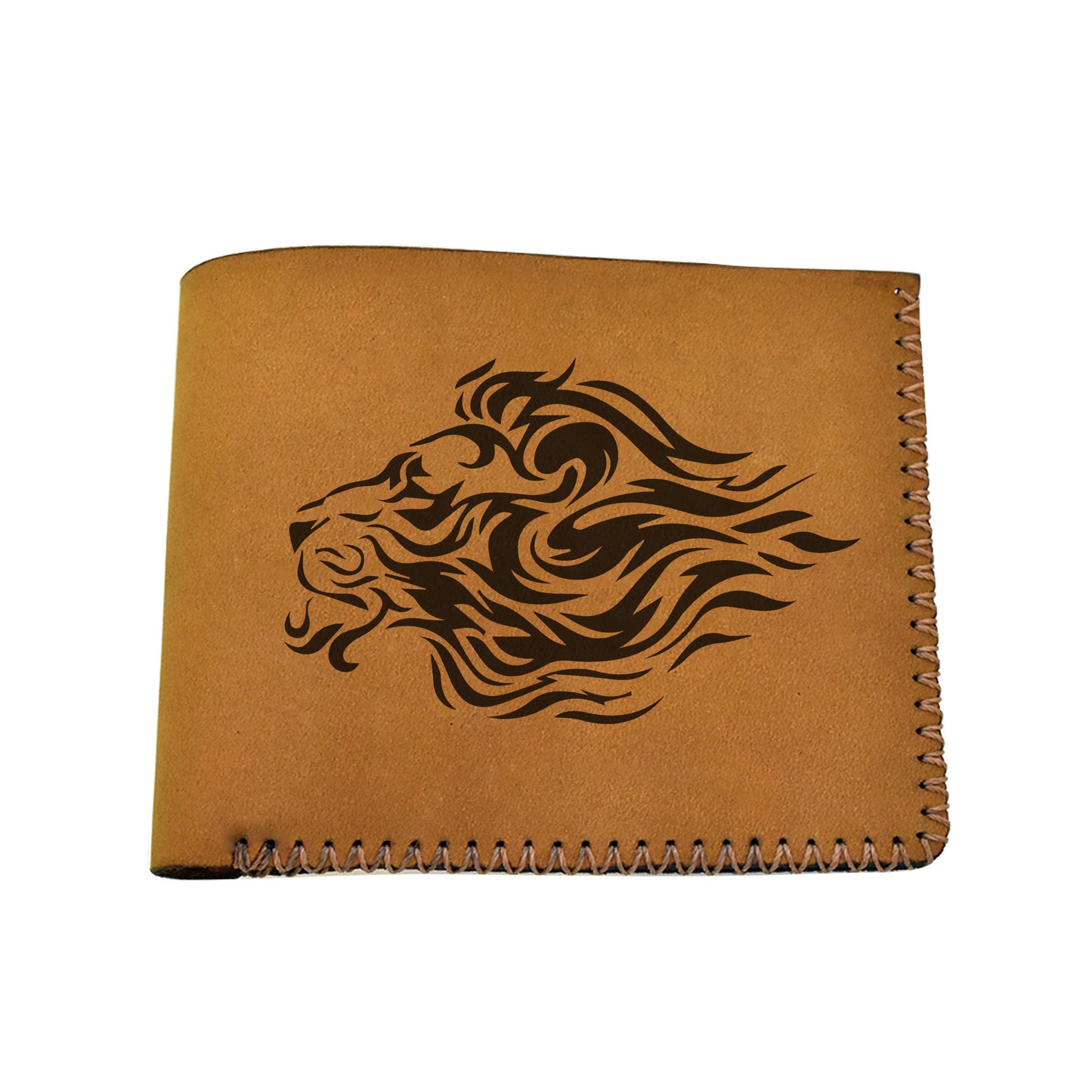 Men's Lion Tatoo Style Natural Genuine Leather Blocking Bifold Wallet MHLT_02_BRN