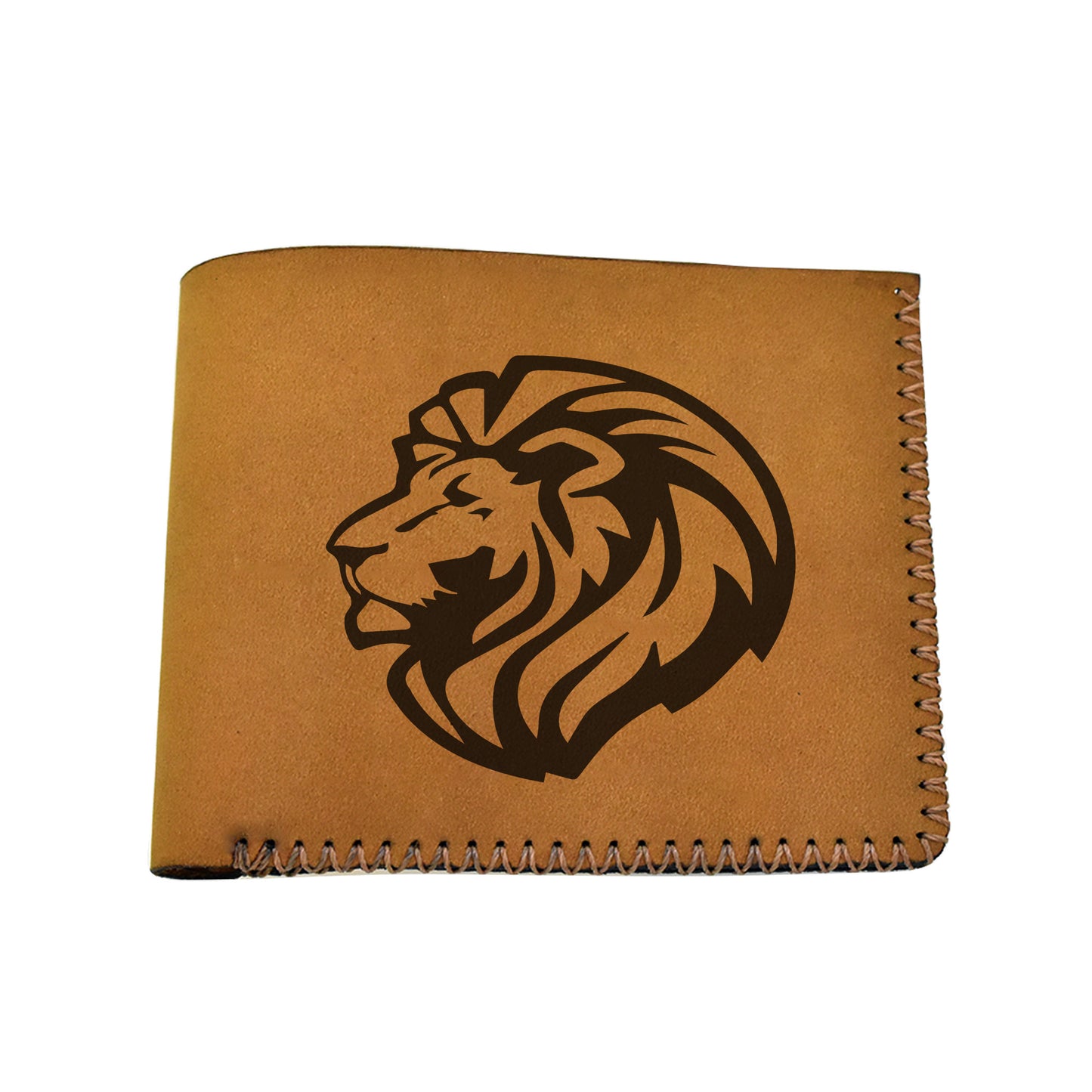 Men's Lion Tatoo Style Natural Genuine Leather Blocking Bifold Wallet MHLT_02_BRN