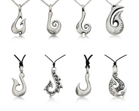 New Tribal Maori Fishing Hook Silver Pewter Charm Necklace Pendant Jewelry