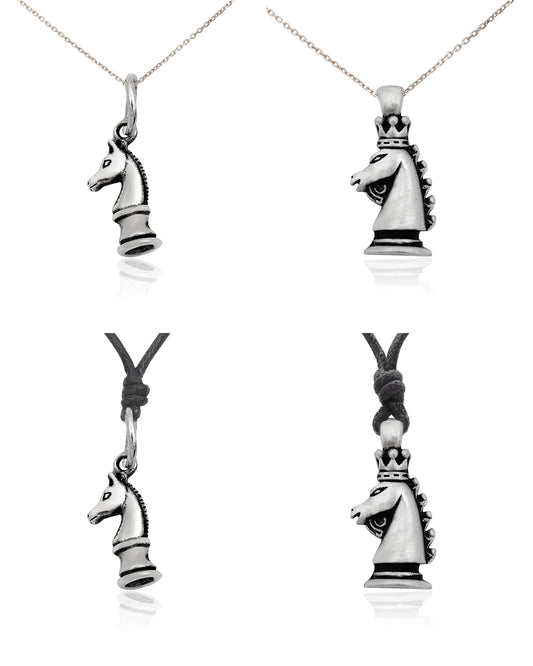 Knight Horse Chess Silver Pewter Necklace Pendant Jewelry