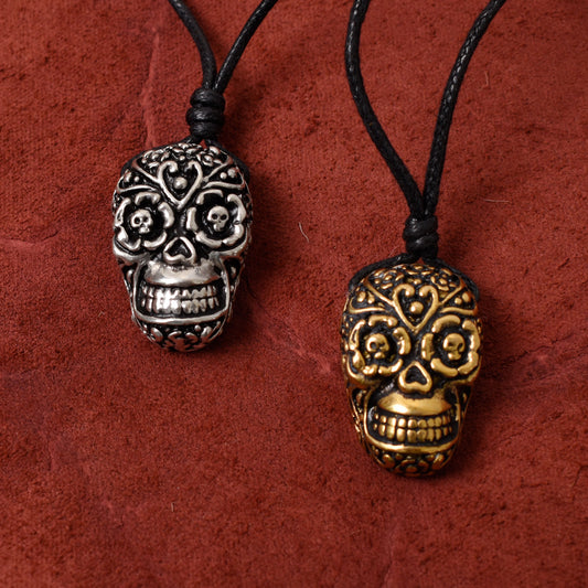 Sugar Skull Handmade Gold Brass Silver Pewter Necklace Pendant Jewelry