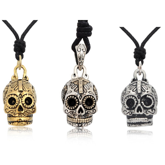 Mexican Skull Cross Jesus Sterling Silver Pewter Brass Necklace Pendant Jewelry