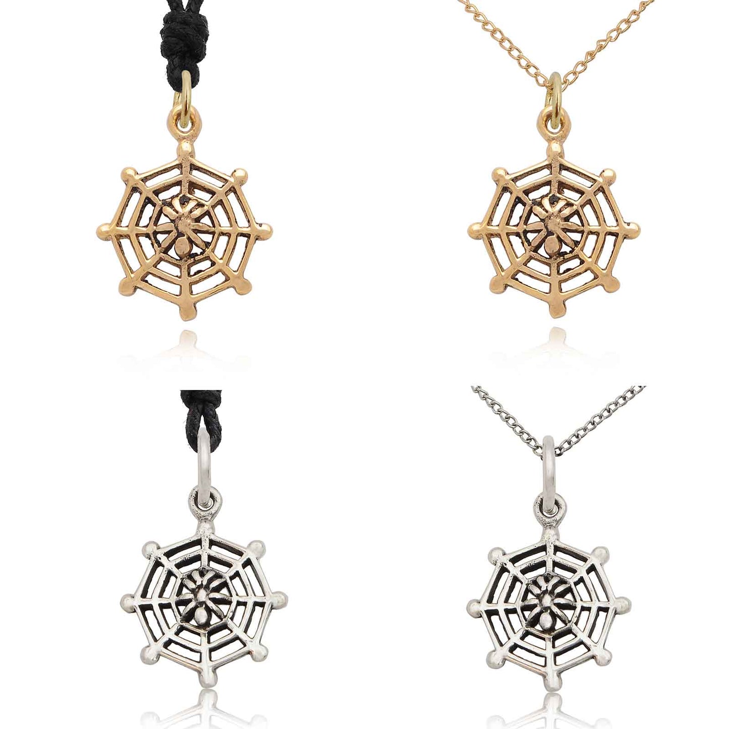 Spider Web 92.5 Sterling Silver Gold Brass Charm Necklace Pendant Jewelry