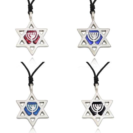 Unique Jewish Star of David Silver Pewter Charm Necklace Pendant Jewelry