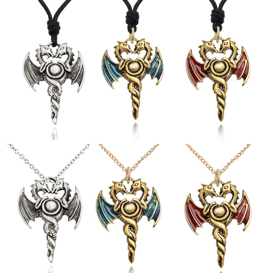 Unique Dragon & Sword Silver Pewter Gold Brass Charm Necklace Pendant Jewelry