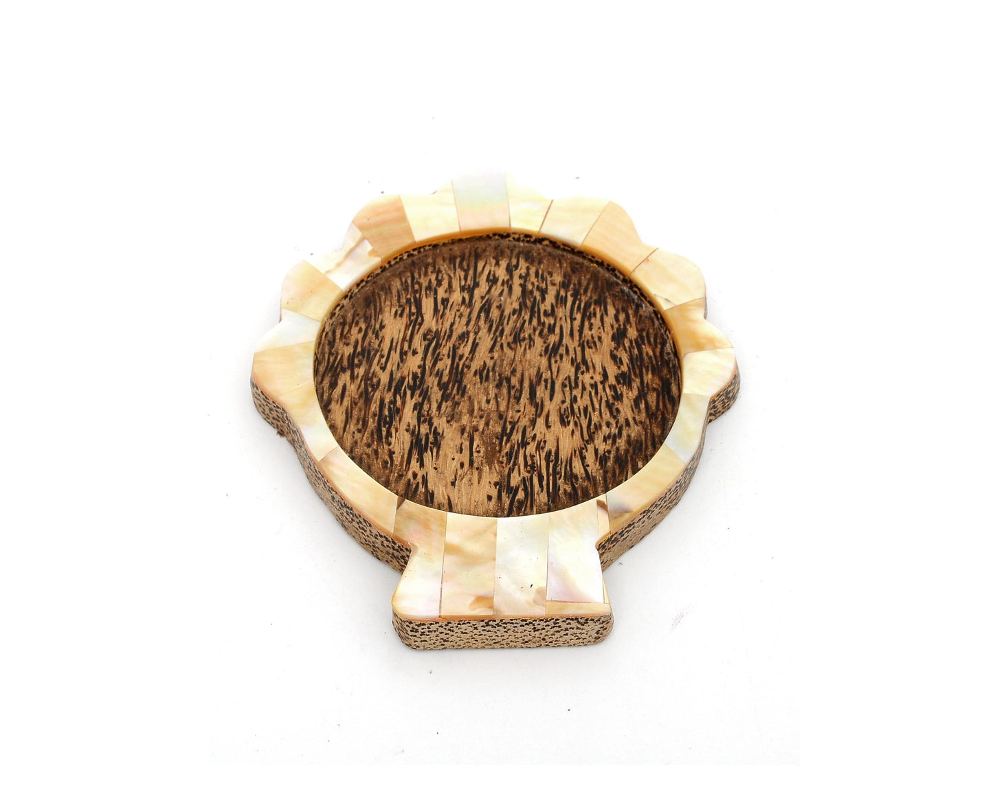 Myanmar Handmade Coconut Wood Clam Coaster With Mother of Pearl Inlay