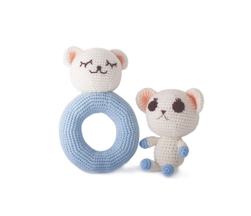 White-Blue Bear, Baby toy Handmade Amigurumi Stuffed Toy Knit Crochet Doll VAC